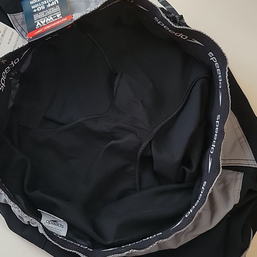 $50 NEW SPEEDO MARINA GRAY BLACK STRETCH FLEX VOLLEY SHORTS w/ liner L large NWT - Picture 15 of 15